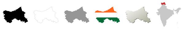 Jammu and Kashmir vector outline map set
