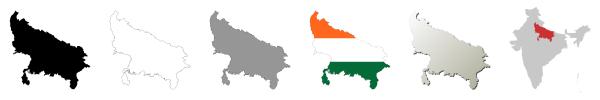 Uttar Pradesh vector outline map set