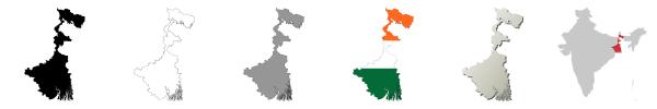 West Bengal vector outline map set